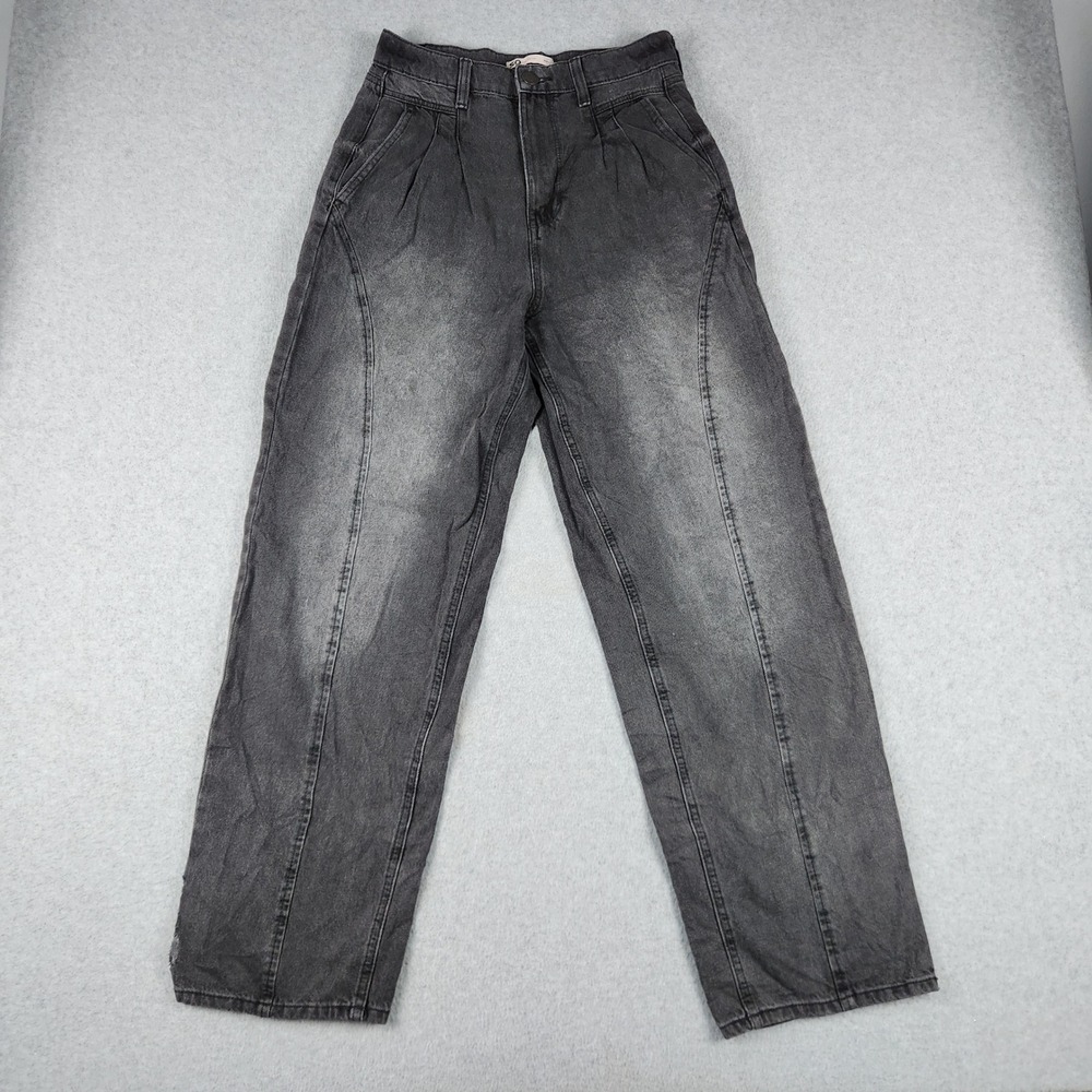 SO Highest Rise Baggy Jeans Womens 7/28W Black Pleated Faded Wash Streetwear